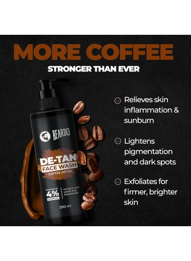 BEARDO DeTan Face Wash for Men, 200ml | Glycolic Acid,Niacinamide & Coffee | Helps to Reduce Tan,Reduce Dark Sports & Pigmentation | Exfoliates & Hydrates for Smooth & Oil Free Skin - Image 2