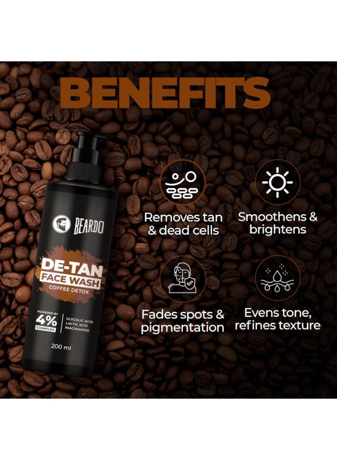 BEARDO DeTan Face Wash for Men, 200ml | Glycolic Acid,Niacinamide & Coffee | Helps to Reduce Tan,Reduce Dark Sports & Pigmentation | Exfoliates & Hydrates for Smooth & Oil Free Skin - Image 5
