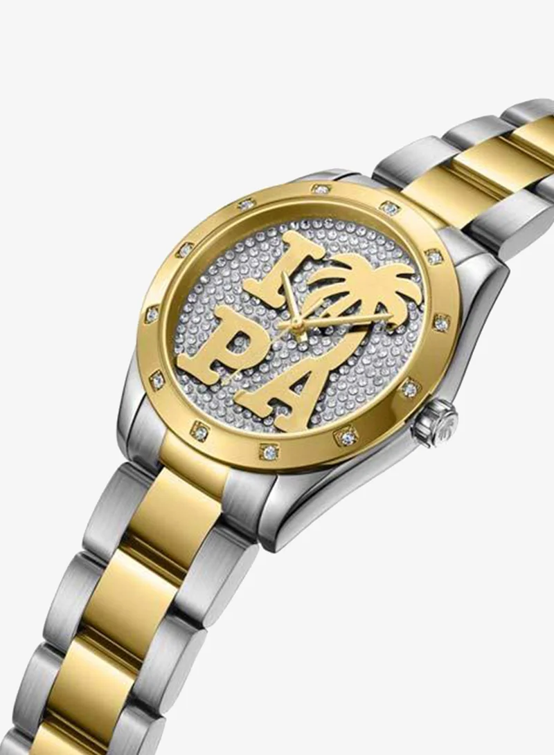 Palm Angels Strada White Pave Crystal Dial Stainless Steel Bracelet Analog Watch for Women, 34mm