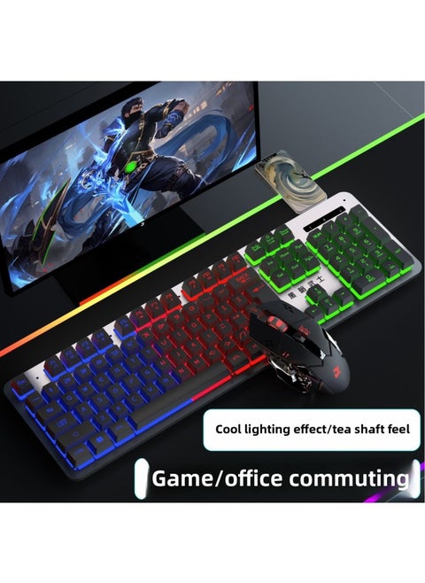 Mechanical Feel Keyboard Mouse Suit Wired Desktop Computer Notebook Game E-sports Typing US Wholesale-Color:Mechanical Feel - 1 Year Warranty - Black Colorful - Upgraded Alloy Panel + Character Lighting + 6-button Hot Wheels Mouse - No - 104 Keys - Official Standard