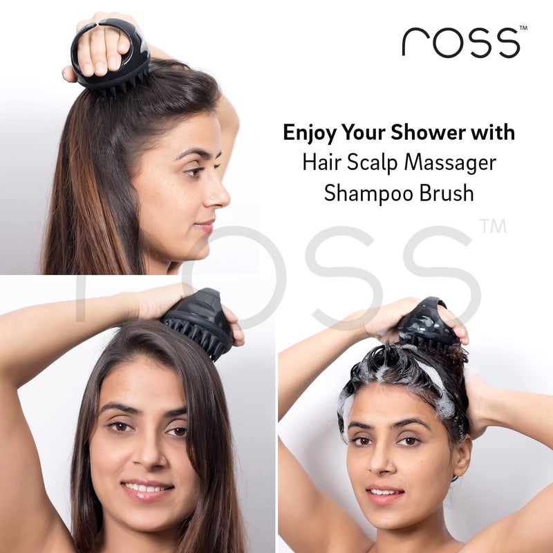 ROSS Hair Scalp Manual Massager Shampoo Hair Brush with Soft Silicone Bristles for Anti Dandruff, Exfoliating Care (Black) - Image 2