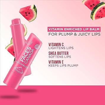 FACES CANADA Color Lip Balm Watermelon 02 45g Pink Tint 12HR Moisture SPF 15 Shea Butter Vitamin C E Enriched Hydrating Nourishing For Dry Chapped Lips Softens Lips - Image 4