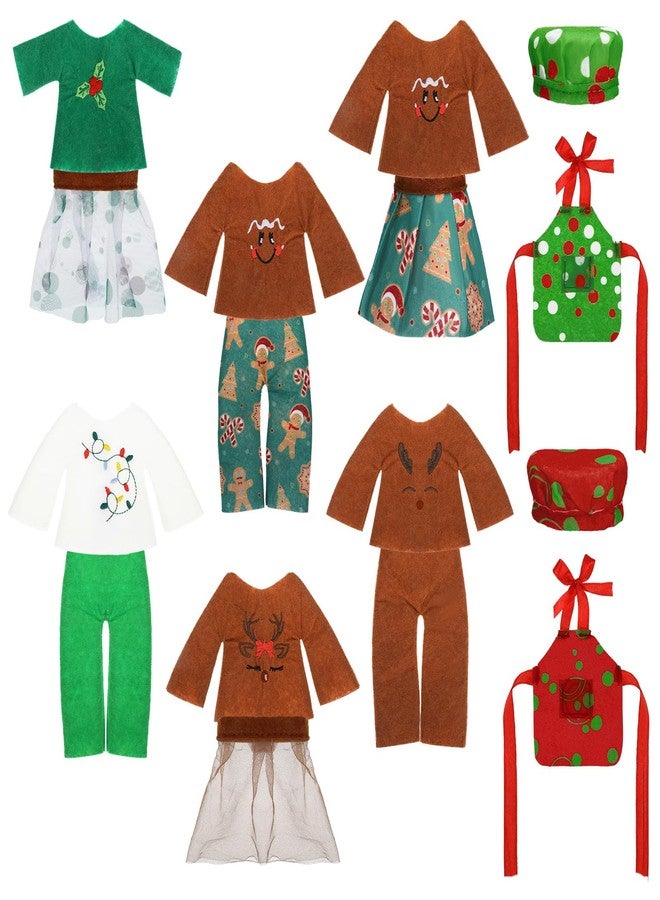 Poen 16 Pcs Christmas Elf Clothes Accessories Set Christmas Clothes Elf DIY Gift Include Xmas Skirt Vest Apron Hats Elk Gingerbread Clothing Holiday Outfits for Xmas Gift Decorations - Image 5