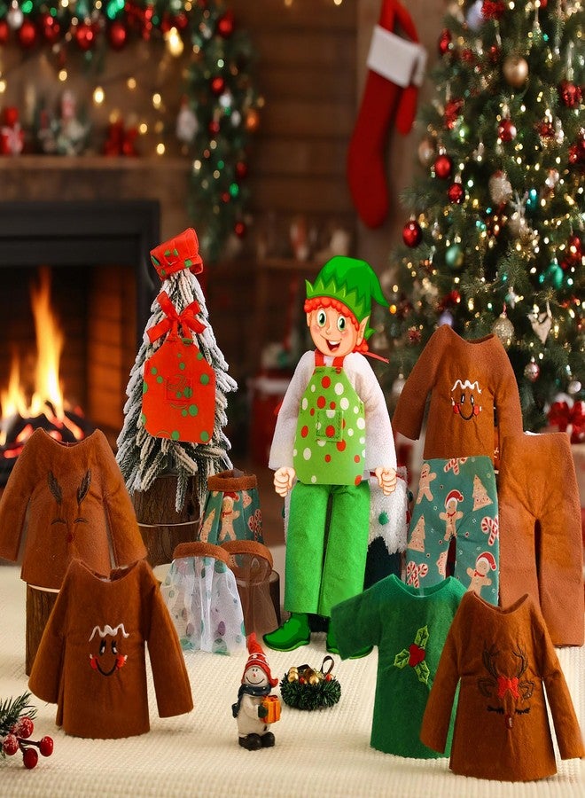 Poen 16 Pcs Christmas Elf Clothes Accessories Set Christmas Clothes Elf DIY Gift Include Xmas Skirt Vest Apron Hats Elk Gingerbread Clothing Holiday Outfits for Xmas Gift Decorations - Image 3
