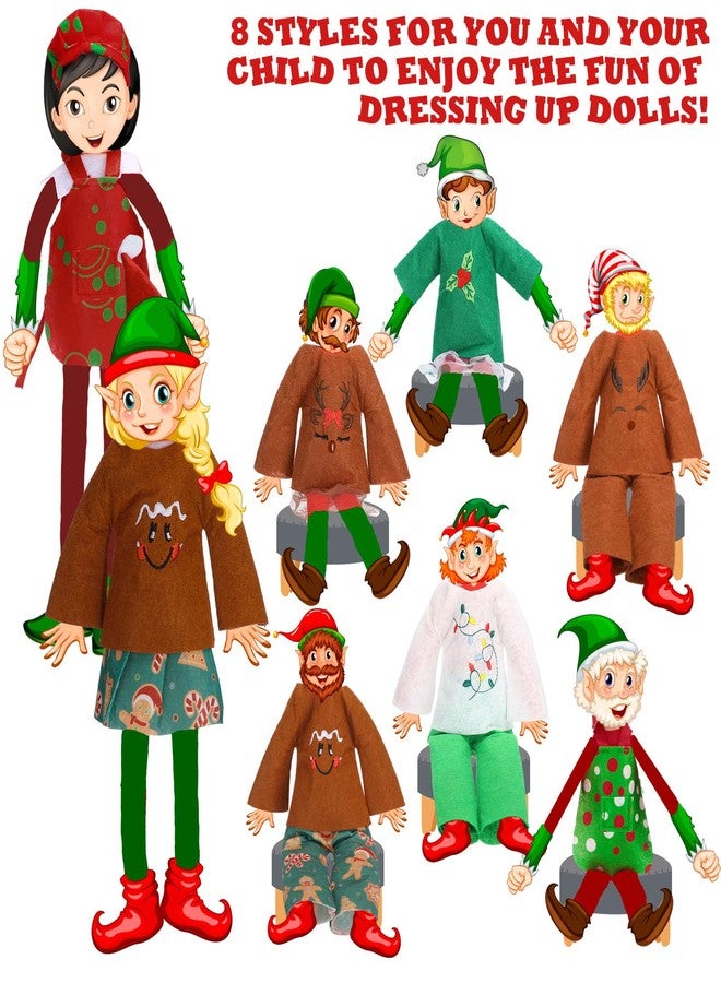 Poen 16 Pcs Christmas Elf Clothes Accessories Set Christmas Clothes Elf DIY Gift Include Xmas Skirt Vest Apron Hats Elk Gingerbread Clothing Holiday Outfits for Xmas Gift Decorations - Image 4