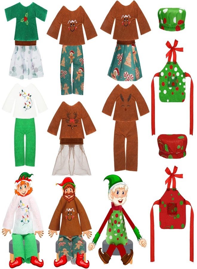 Poen 16 Pcs Christmas Elf Clothes Accessories Set Christmas Clothes Elf DIY Gift Include Xmas Skirt Vest Apron Hats Elk Gingerbread Clothing Holiday Outfits for Xmas Gift Decorations - Image 1