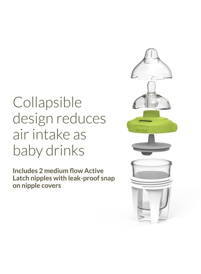 Kiinde Active Latch Silicone Baby Bottle Anti Colic Leak Proof Easy To Clean Includes 2 Medium Flow Active Latch Nipples With Covers 4 Ounce 2 Count Green - Image 3