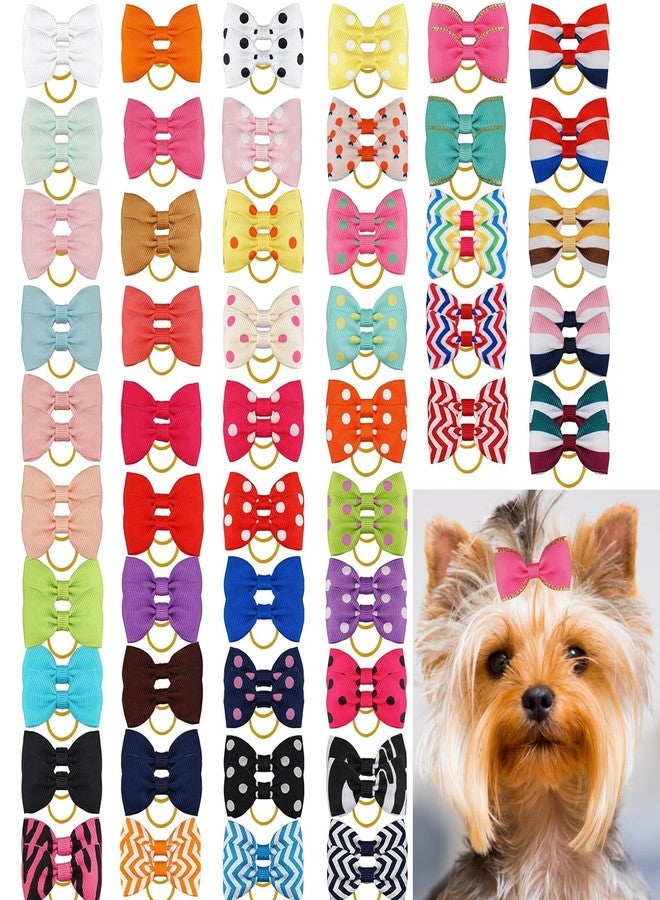 Yxiang 100PCS Cute Pet Grooming Accessories - Colored Polka Dot Hair Bows with Rubber Bands for Small Dogs and Puppies like Yorkies - 50 Pairs - Image 1
