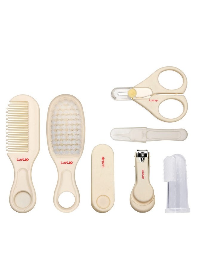 Luvlap - 7In1 Baby Grooming Kit,Portable Baby Grooming Kit For New Born Baby,Finger Brush,Hair Brush,Comb,Baby Nail Scissor,Baby Nail Cutter,Tweezer,Nail Filer,Newborn,Infants,Toddlers (White), 1 Count - Image 1