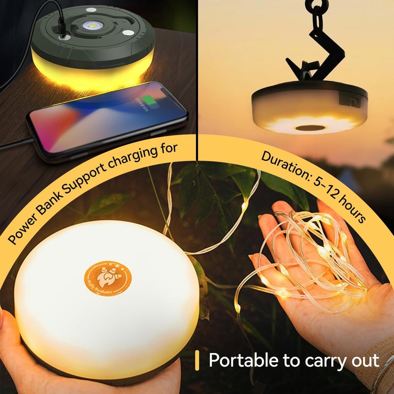 Proxima Direct 10 m Camping Fairy Lights 2-in-1 Roll Up LED String Lights Rechargeable IP67 Waterproof for Eid Ramadan Diwali Party Festival Indoor Outdoor Decorations (Warm White) - Image 5