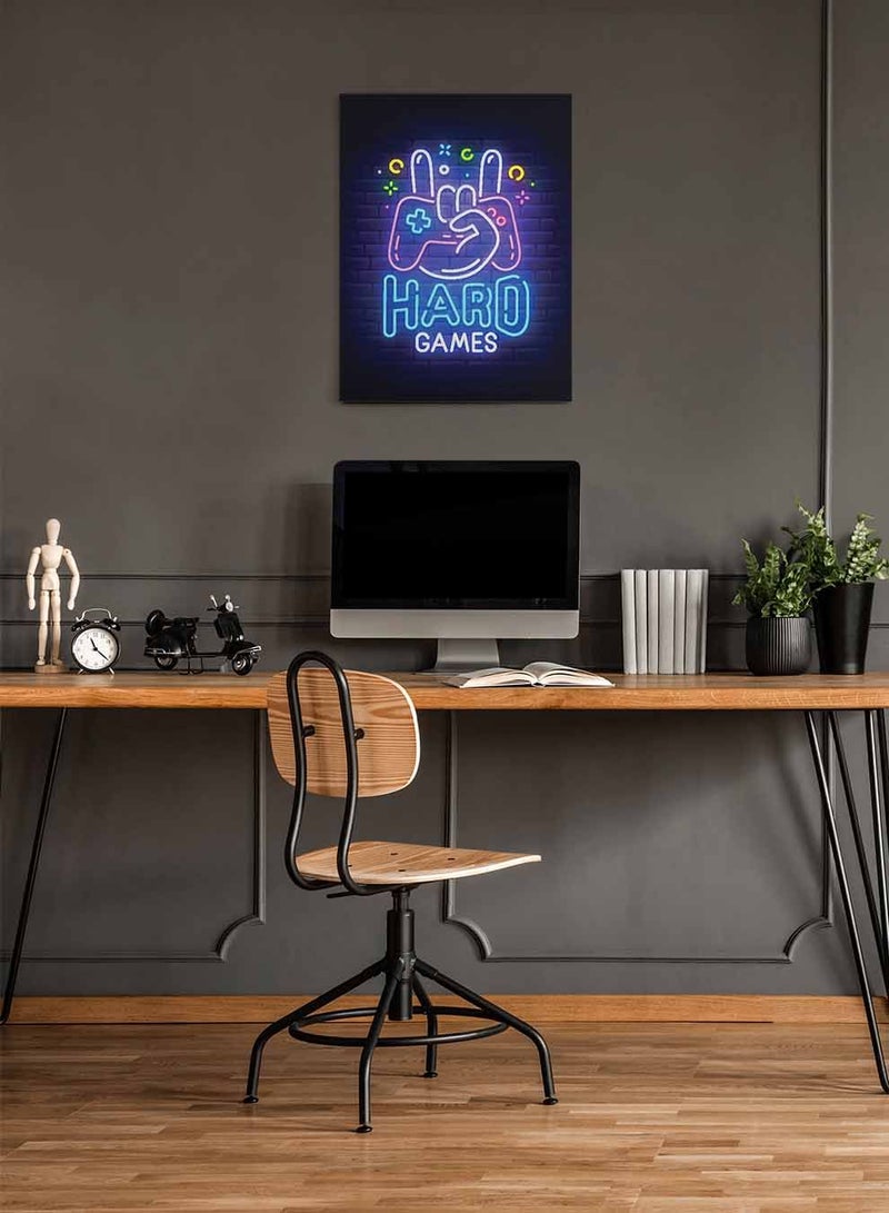 LOWHA Framed Canvas Wall Art Stretched Over Wooden Frame, Hard Games Gaming Painting, For Home, Living Room, Office Decor - Image 1