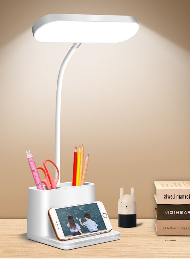 DIDA Desk Lamp, LED Table Light for Home Office Lighting, 3 Modes Study Lamp, Dimmable Office Light, Small Desk Lamp with Rechargeable USB Charging Port and Pen Holder, White - Image 1