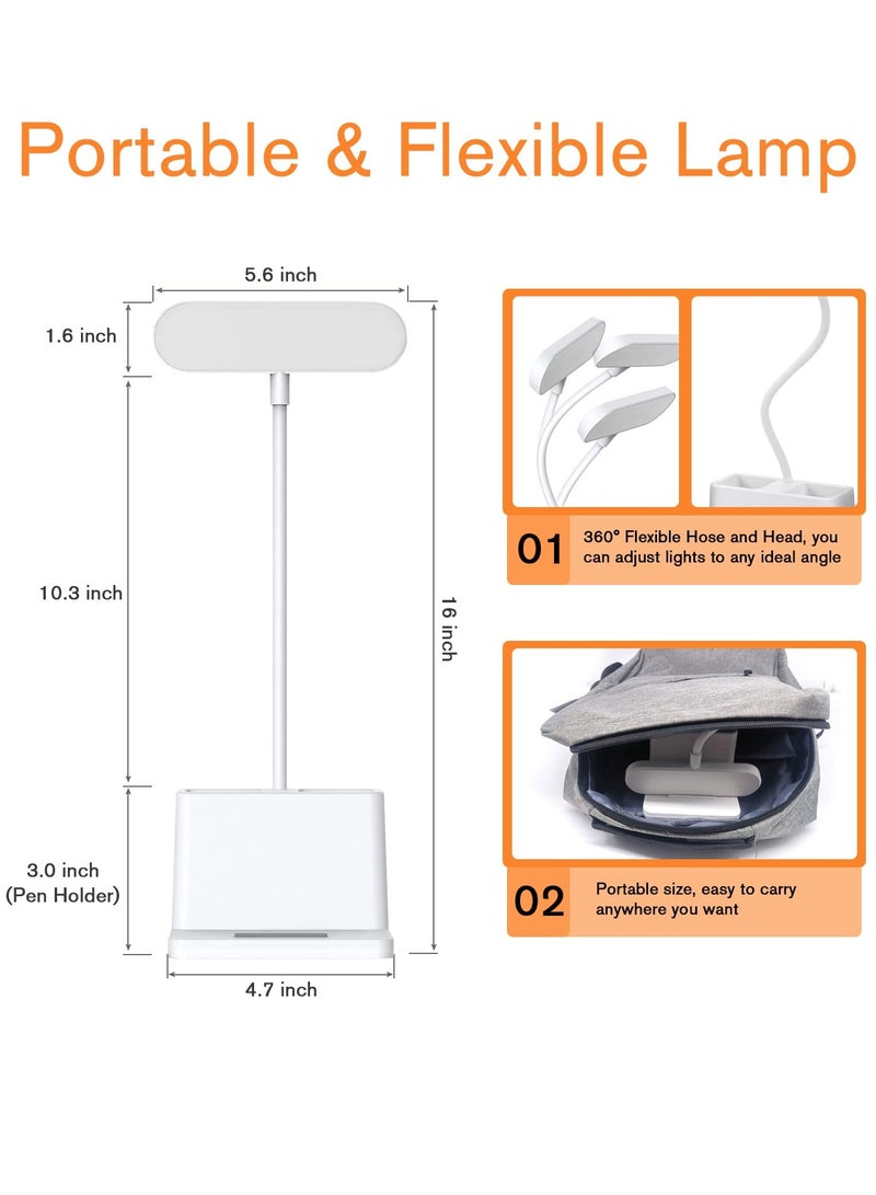 DIDA Desk Lamp, LED Table Light for Home Office Lighting, 3 Modes Study Lamp, Dimmable Office Light, Small Desk Lamp with Rechargeable USB Charging Port and Pen Holder, White - Image 2