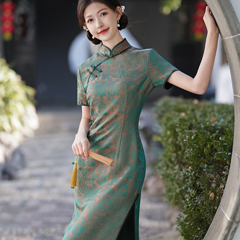 2024 Silk Cheongsam Dress Retro Chinese Style 176 Green  - Image 2