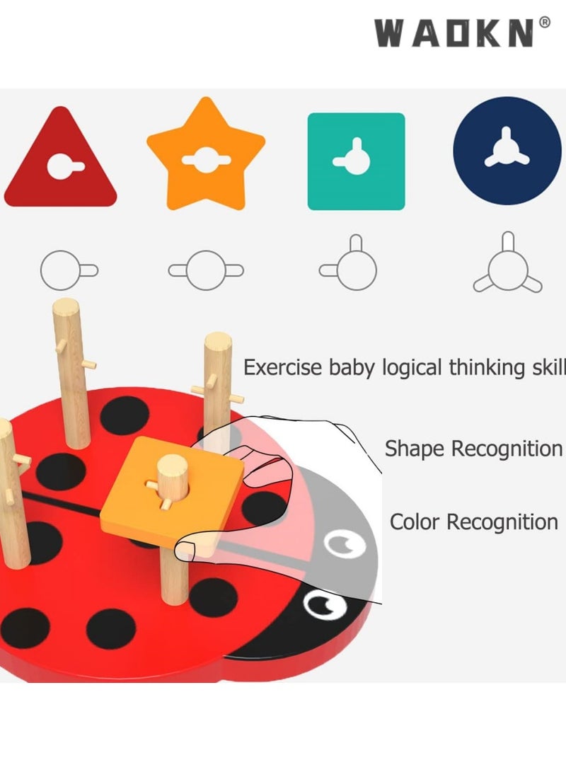 WAOKN Wooden Kids Beetle Modeling Fun Early Education Wooden Blocks Stacked Toys Special Slotted Helping Children Exercise Eye and Hand Coordination Montessori Toy Baby Pegboard Wooden Sorting Game, Educational Toy Children Sorting Plug Toy, Stacking Game Toddlers, Gift for Boys and Girls（1 2 3 Years）  - Image 4