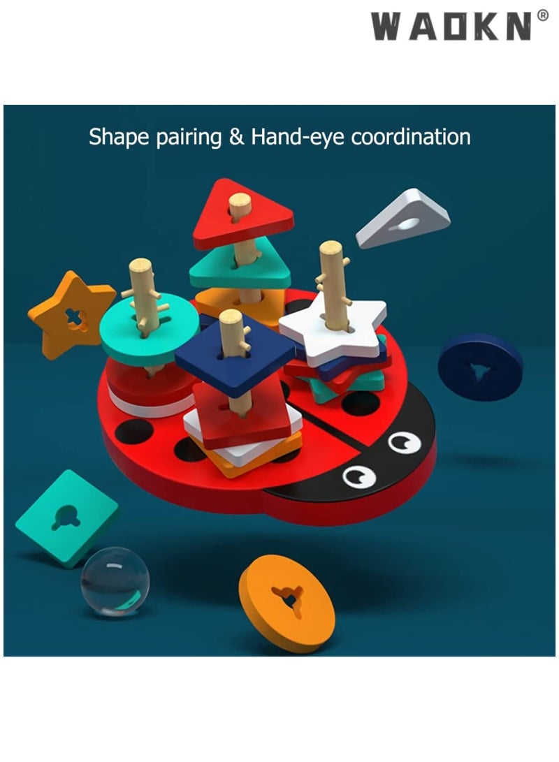 WAOKN Wooden Kids Beetle Modeling Fun Early Education Wooden Blocks Stacked Toys Special Slotted Helping Children Exercise Eye and Hand Coordination Montessori Toy Baby Pegboard Wooden Sorting Game, Educational Toy Children Sorting Plug Toy, Stacking Game Toddlers, Gift for Boys and Girls（1 2 3 Years）  - Image 3