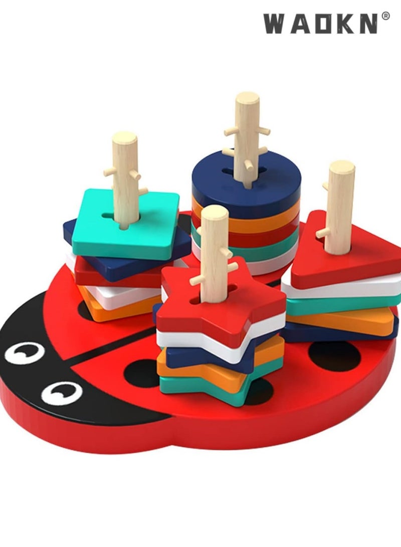 WAOKN Wooden Kids Beetle Modeling Fun Early Education Wooden Blocks Stacked Toys Special Slotted Helping Children Exercise Eye and Hand Coordination Montessori Toy Baby Pegboard Wooden Sorting Game, Educational Toy Children Sorting Plug Toy, Stacking Game Toddlers, Gift for Boys and Girls（1 2 3 Years）  - Image 1