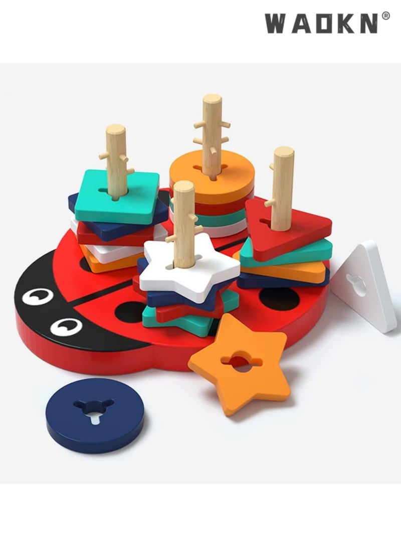 WAOKN Wooden Kids Beetle Modeling Fun Early Education Wooden Blocks Stacked Toys Special Slotted Helping Children Exercise Eye and Hand Coordination Montessori Toy Baby Pegboard Wooden Sorting Game, Educational Toy Children Sorting Plug Toy, Stacking Game Toddlers, Gift for Boys and Girls（1 2 3 Years）  - Image 5