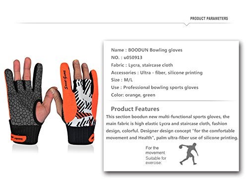 Mumian Professional Anti-Skid Bowling Gloves Comfortable Bowling Accessories Semi-Finger Instruments Sports Gloves Mittens for Bowling (Orange, L) - Image 3