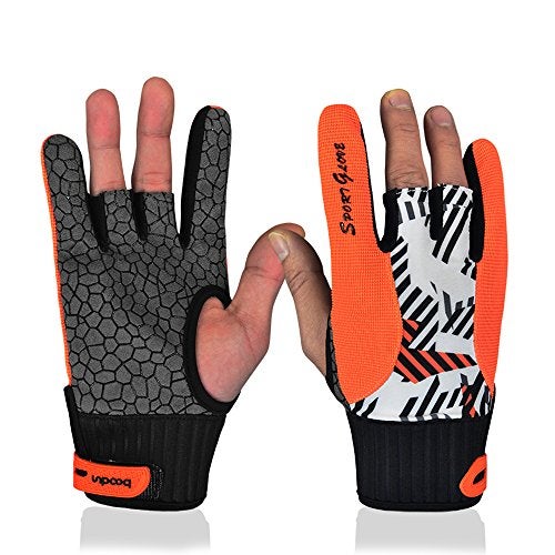 Mumian Professional Anti-Skid Bowling Gloves Comfortable Bowling Accessories Semi-Finger Instruments Sports Gloves Mittens for Bowling (Orange, L) - Image 2