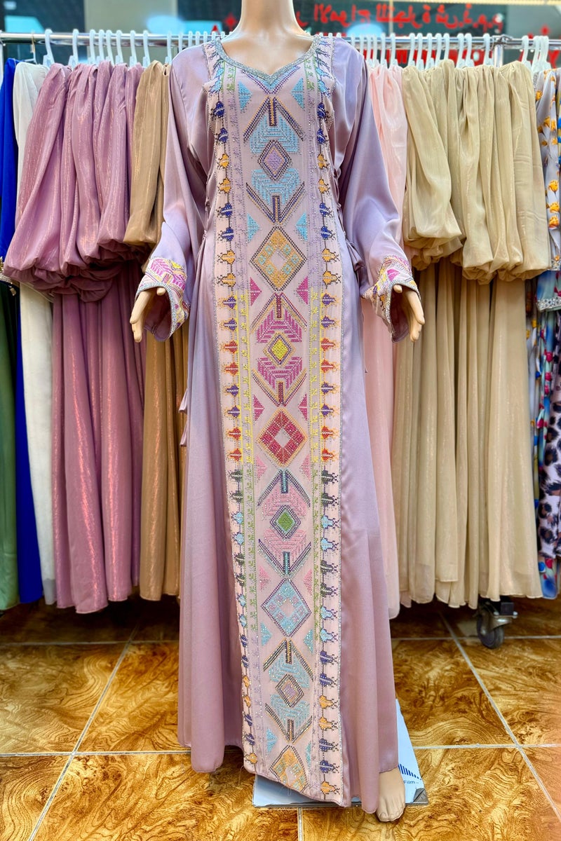 Moroccan jellabiya summer, elegant home or occasional wear beautiful embroidery and beads beads - Image 1