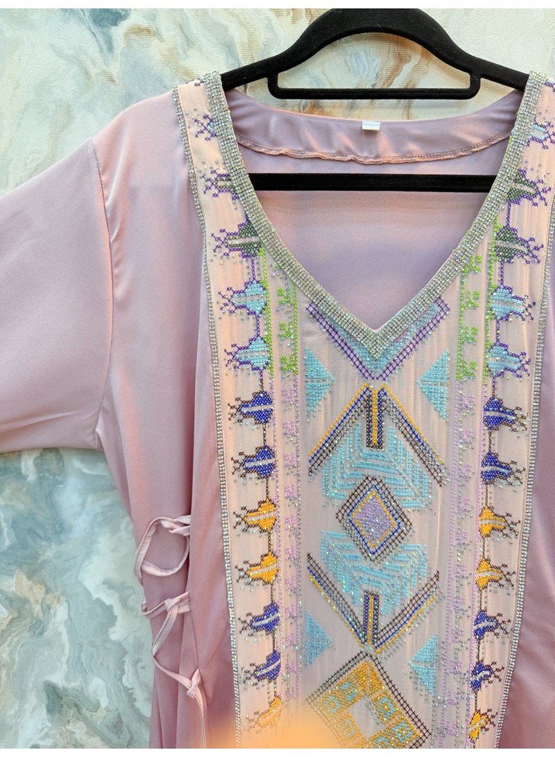Moroccan jellabiya summer, elegant home or occasional wear beautiful embroidery and beads beads - Image 3