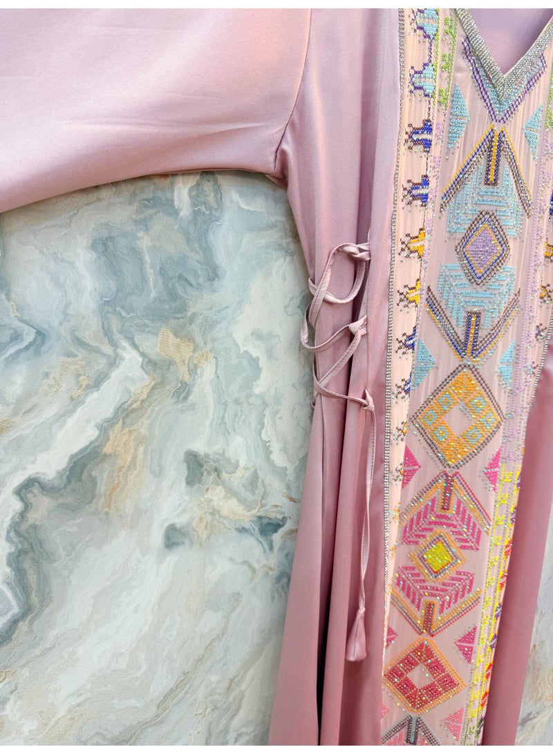 Moroccan jellabiya summer, elegant home or occasional wear beautiful embroidery and beads beads - Image 4