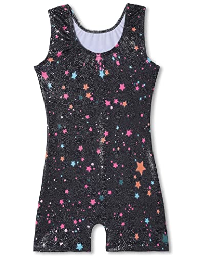 TENVDA Gymnastics Leotards for Toddler Girls 3t 4t Sleeveless One Piece Sparkly Black Stars Print Biketards Unitard - Image 2
