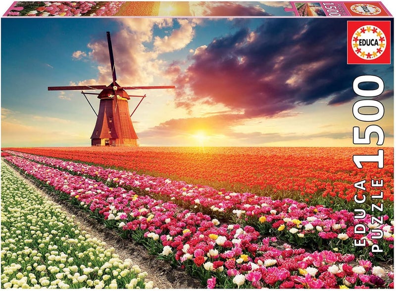 EDUCA - Tulips Landscape - 1500 Piece Jigsaw Puzzle - Puzzle Glue Included - Completed Image Measures 33.5" x 23.5" - Ages 14+ (18465) - Image 1