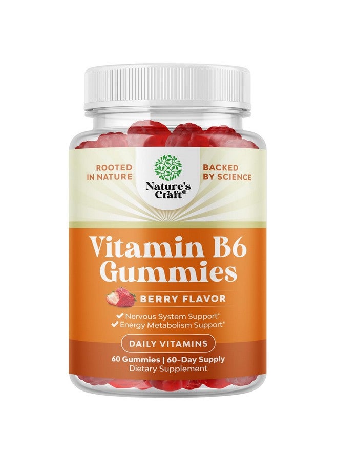 Natures Craft Potent Vitamin B6 Gummies for Adults - Vitamin B6 50mg Per Serving Gummy Vitamins for Women and Men for Immune Nerve and Mood Support - Vegan Kosher B6 Vitamins Gummies for Women and Men - 60 count - Image 1
