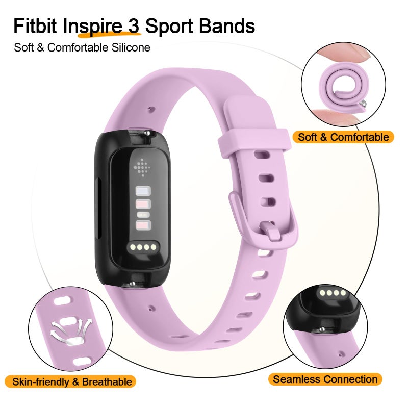 Meliya for Fitbit Inspire 3 Bands Women Men, Soft Silicone Adjustable Wristband Replacement Sport Straps Compatible with Fitbit Inspire 3 Fitness Tracker (Light Purple) - Image 3