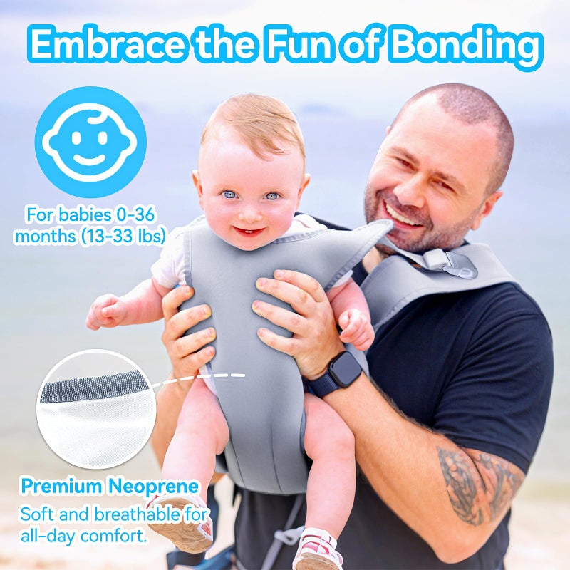 YESYBC Baby Carrier, Dual-Use Adjustable Baby Sling Support Infant Chest Holder with Drawstring Backpack for Newborn to Toddler 13-33 lbs Swimming Pool Beach Land (Grey) - Image 3