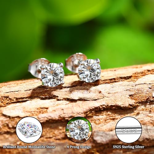 GEMQUEEN Moissanite Stud Earrings : 18K White Gold Plated Solid 925 Sterling Silver Earring Hypoallergenic Dainty Flat Back Stud Earrings Jewelry for Women Men D Color VVS1 Clarity 1ct - Image 5