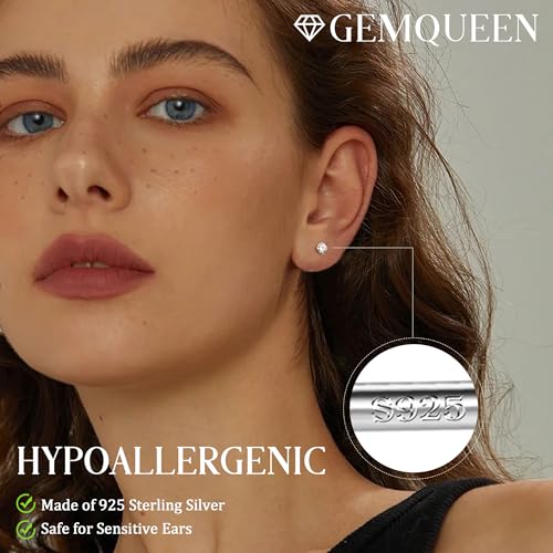 GEMQUEEN Moissanite Stud Earrings : 18K White Gold Plated Solid 925 Sterling Silver Earring Hypoallergenic Dainty Flat Back Stud Earrings Jewelry for Women Men D Color VVS1 Clarity 1ct - Image 3