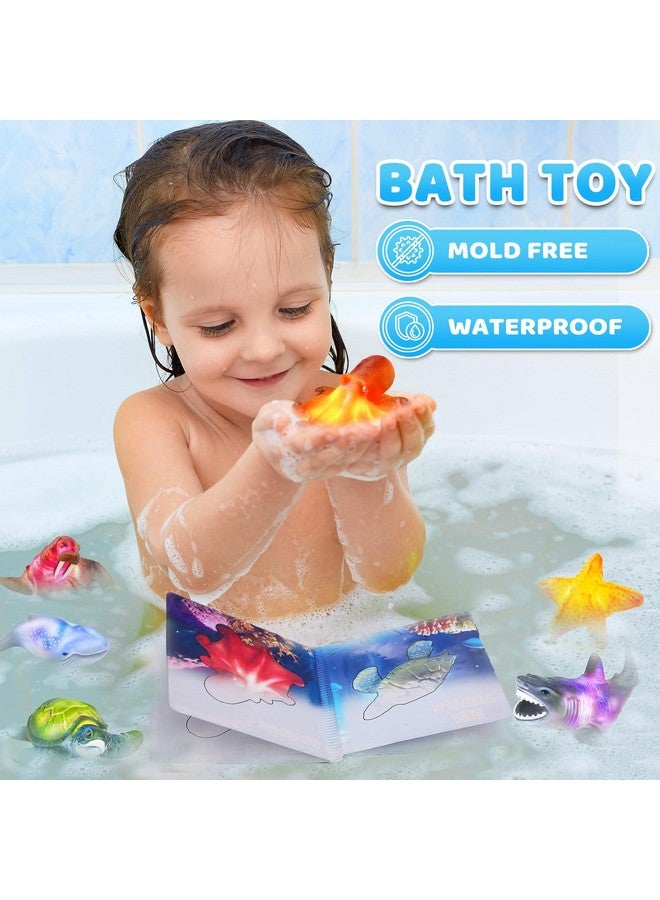 KarberDark 6 Pack Light Up Bath Toys & Magic Bath Book & Storage Bag for Toddler, No Hole Floating Ocean Animal with LED Flashing Colors, Glow Sensory Bathtub Toy for Kid, Water Table Toy, Gift for Boy Girl - Image 2