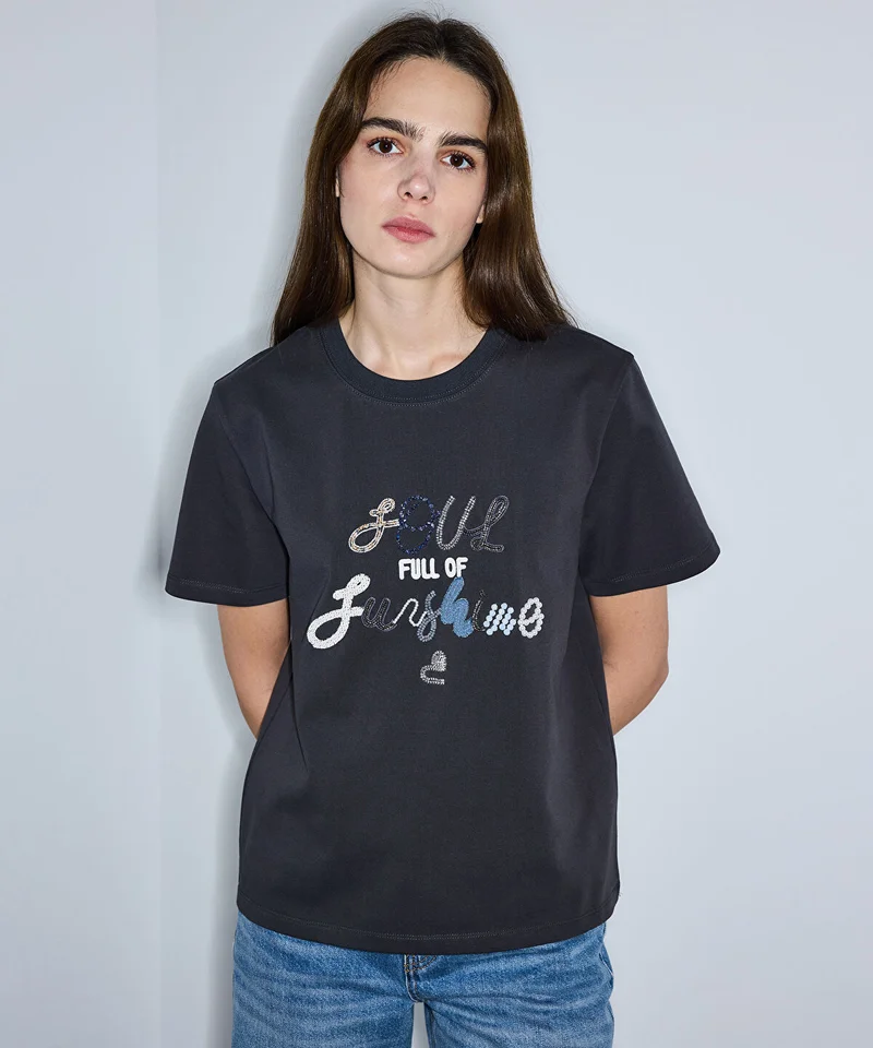 ابيكول Slogan Embroidered T-Shirt