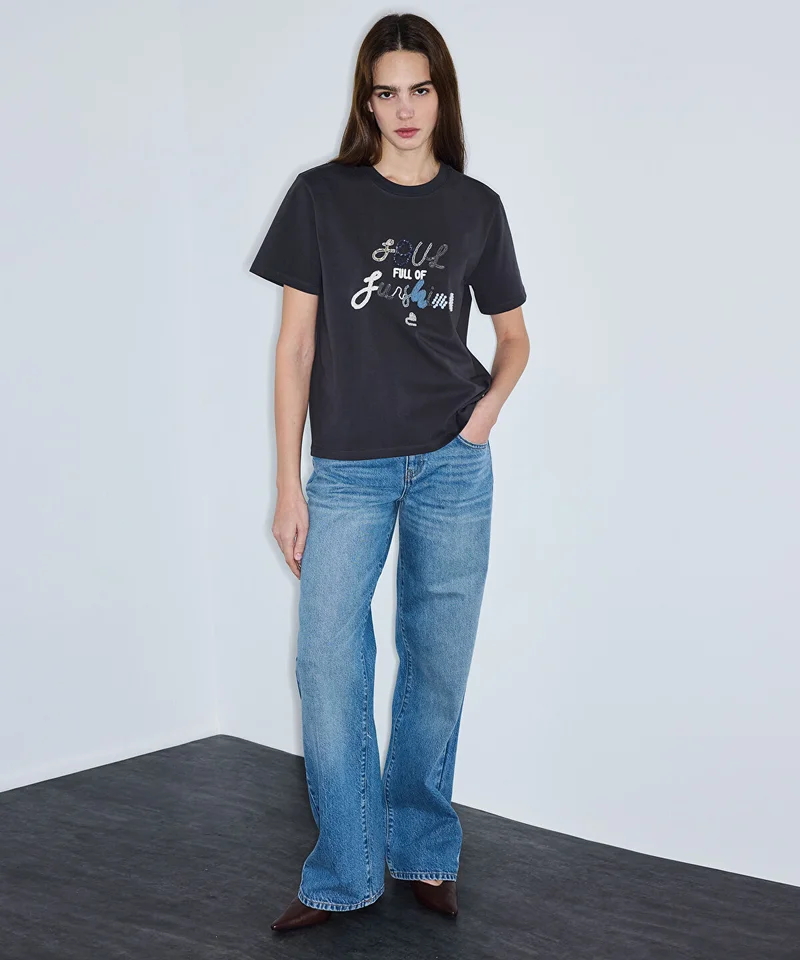 ابيكول Slogan Embroidered T-Shirt