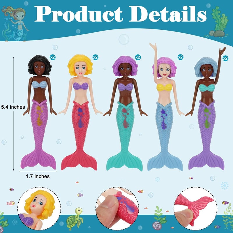 HEYTIMI 10 Pack Colorful Mermaid Diving Toys Underwater Sinking Pool Toys for Toddlers Kids Girls Ages 3-12, Summer and Spring Fun Bath & Swimming Pool Games, Non-Repeating Styles (Mixedcolor) - Image 2