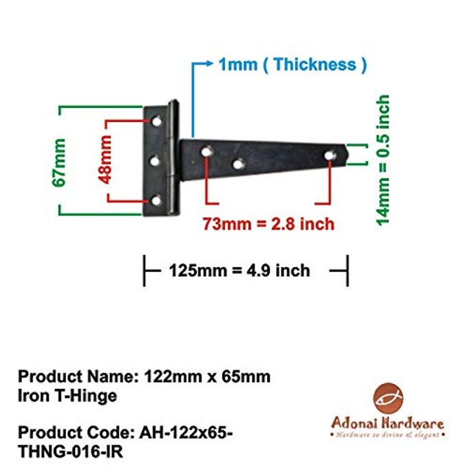 Adonai Hardware Makheloth Antique Iron Light Duty T-Hinge (4 Inch x 4pack, Black Powder Coated) - Image 2