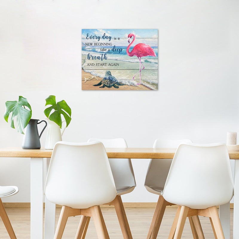 LB Tropical Ocean Wall Art Pink Flamingo Sea Turtle Coastal Beach Wooden Framed Canvas Prints Inspirational Farmhouse Wall Decor Poster for Bathroom Living Room Bedroom Kitchen Office 10Wx8L inch - Image 4