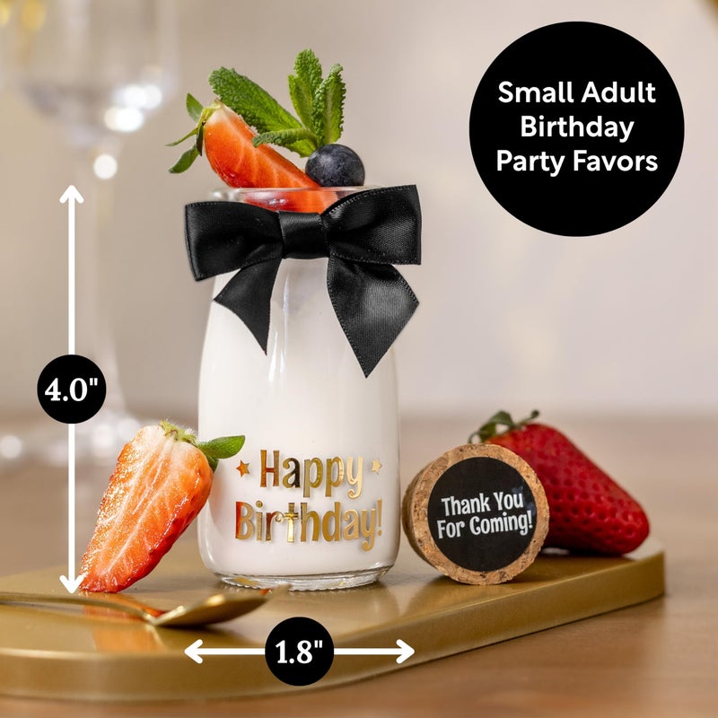 Ethisa Vintage 24 Pack Adult Birthday Party Favors Glass Bottles with Ribbons and Stickers - Classy Happy Birthday Favors and Table Centerpieces Decorations - Sturdy Candy Jar for Guests - Image 2