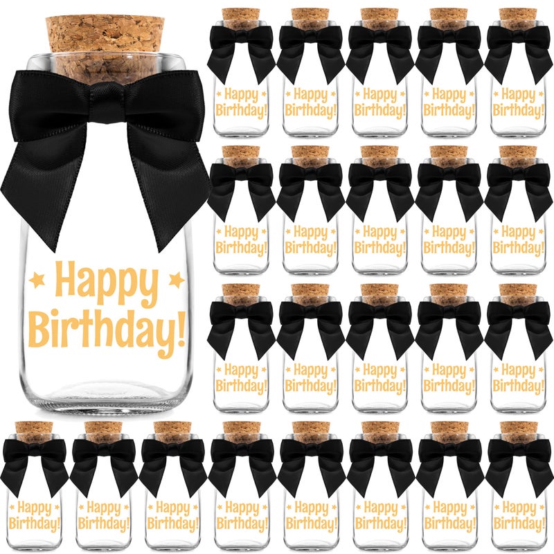 Ethisa Vintage 24 Pack Adult Birthday Party Favors Glass Bottles with Ribbons and Stickers - Classy Happy Birthday Favors and Table Centerpieces Decorations - Sturdy Candy Jar for Guests - Image 1