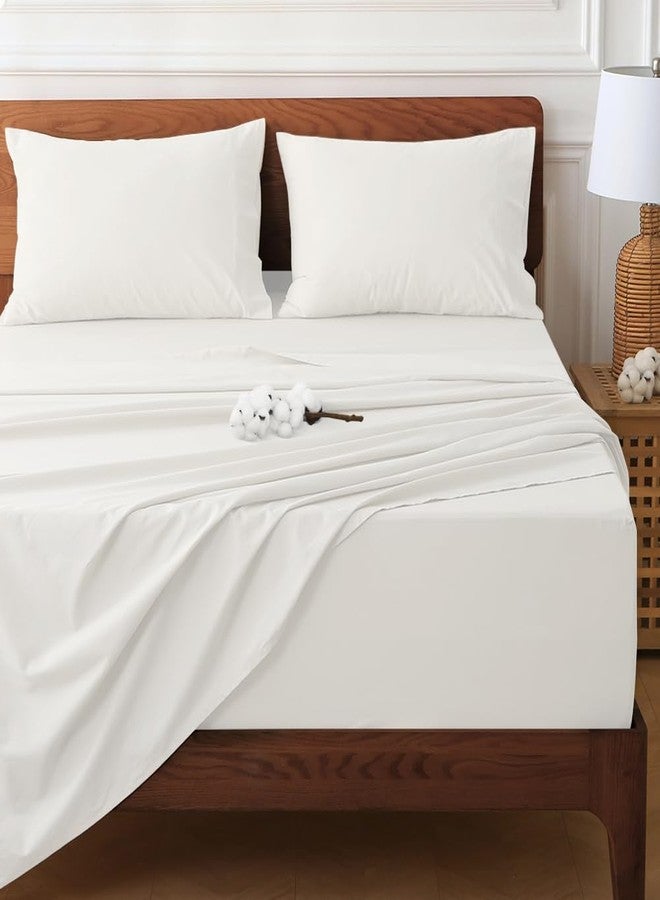HYPREST 100% Cotton Full Sheets, 18"-24" Deep Pocket Full Sheet Set, White Soft Breathable Sheet Set - Image 1