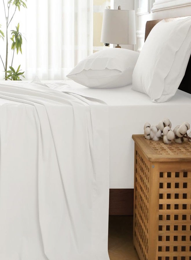 HYPREST 100% Cotton Full Sheets, 18"-24" Deep Pocket Full Sheet Set, White Soft Breathable Sheet Set - Image 4
