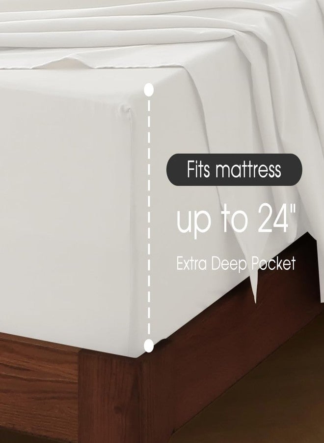 HYPREST 100% Cotton Full Sheets, 18"-24" Deep Pocket Full Sheet Set, White Soft Breathable Sheet Set - Image 3