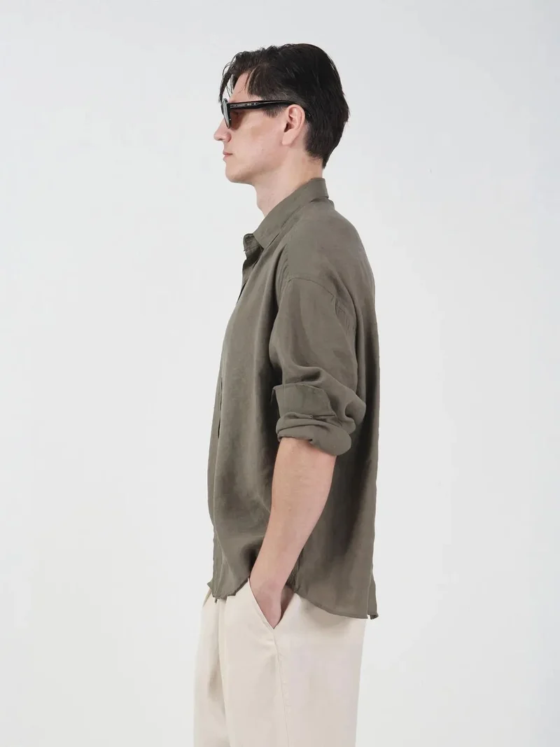 Giesto Khaki Green GIESTO Oversized Button-Down Long Sleeve Shirt for Men | Best Price UAE