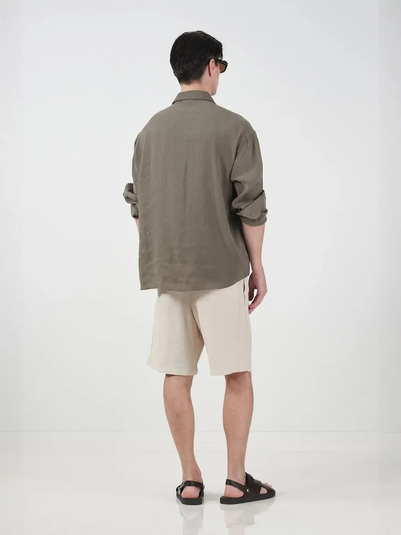 Giesto Khaki Green GIESTO Oversized Button-Down Long Sleeve Shirt for Men | Best Price UAE