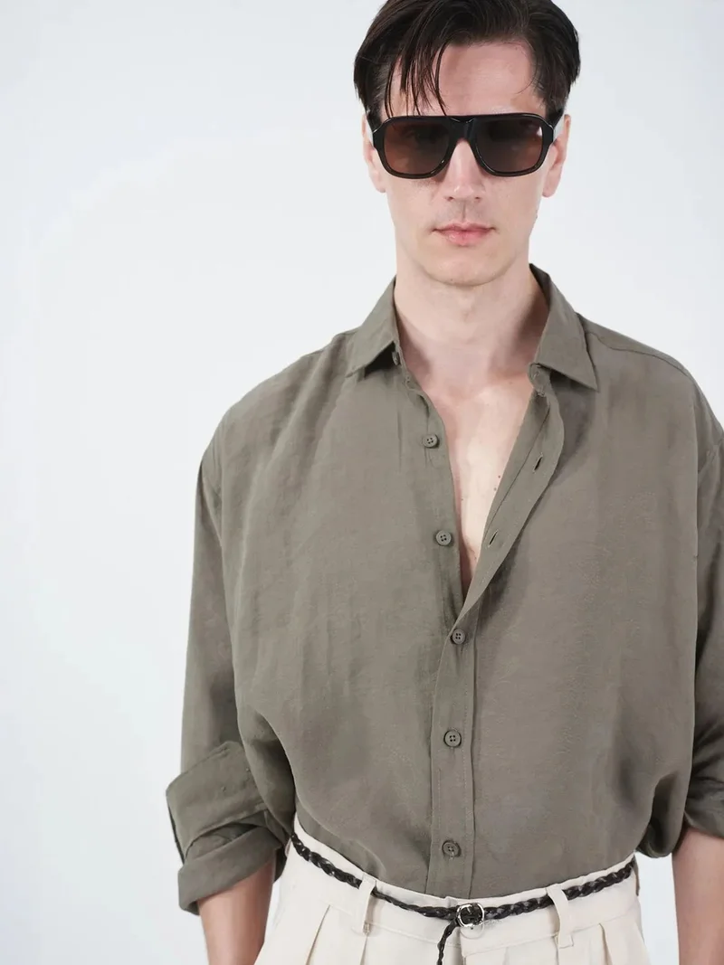جيستو GIESTO Oversized Button-Down Long Sleeve Shirt
