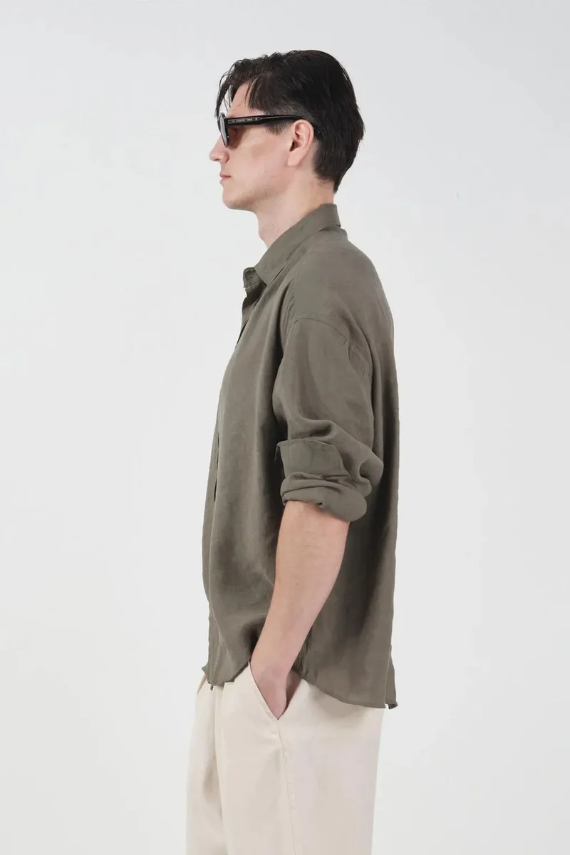 Giesto Khaki Green GIESTO Oversized Button-Down Long Sleeve Shirt for Men | Best Price UAE