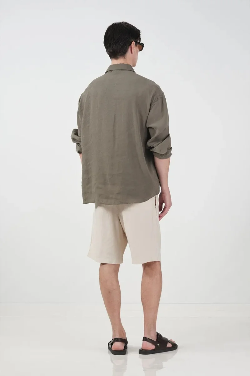 Giesto Khaki Green GIESTO Oversized Button-Down Long Sleeve Shirt for Men | Best Price UAE